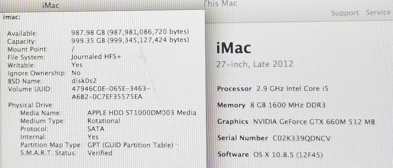 iMac 27\\" - L.2012 A1419, i5-3470S 2.9GHz/8GB DDR3, GTX 660M, 1TB HDD, READ* ~
