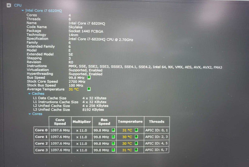 Dell Precision 5510 Core i7-6820HQ @ 2.7GHz 16GB DDR3 250GB SSD Quadro M1000 2GB (