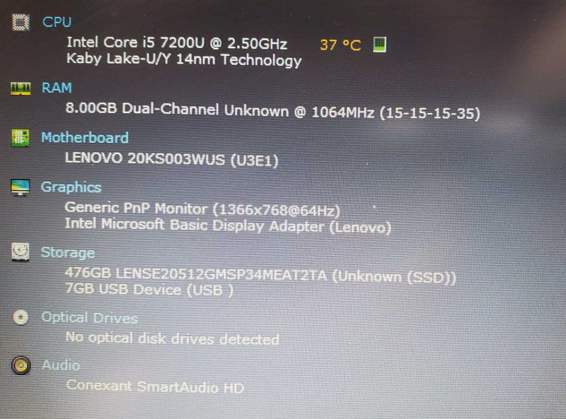 Lenovo ThinkPad E580 15.6\\" Core i5-7200U @ 2.5GHz 8GB DDR3 500GB SSD (