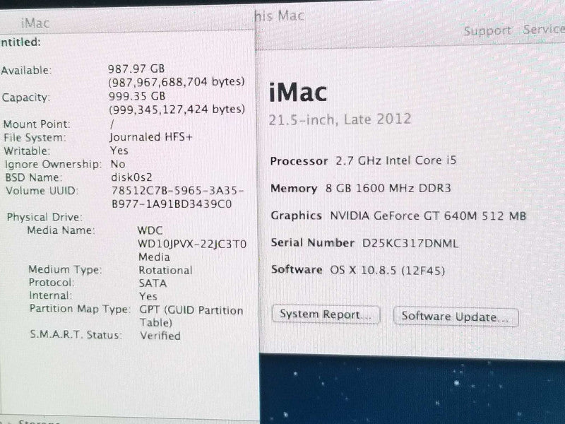 iMac 21.5\\" - L.2012 A1418, i5-3330S 2.7GHz/8GB, nVidia GT 640M, 1TB HDD, READ* ~