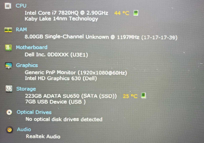 Dell Latitude 5480 15.6\\" Core i7-7820HQ @ 8GB DDR4 250GB SSD (