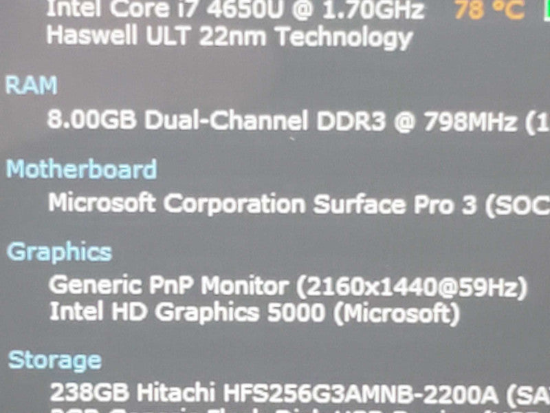 Microsoft Surface Pro 3 (1631) i7-4650U 8GB RAM 256GB Storage |
