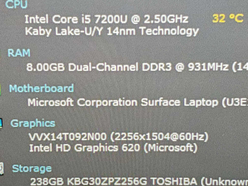 Microsoft Surface Laptop 1769 i5-7200U 8GB RAM 256GB Storage (READ) |
