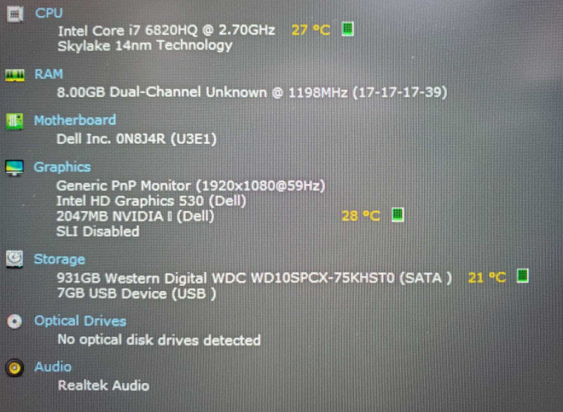 Dell Latitude 5510 15.6\\" Core i7-6820HQ @ 2.7GHz 8GB DDR3 1TB HDD M1000 2GB (