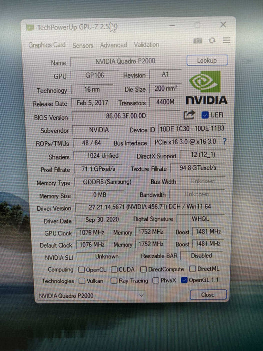 NVIDIA Quadro P2000 5GB VRAM Graphics Card  -