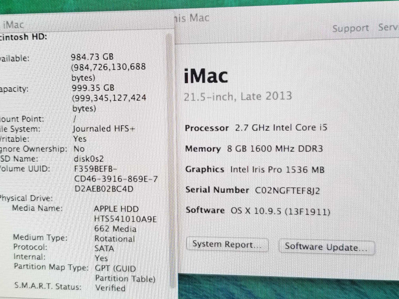 iMac 21.5\\" - L.2013 A1418, i5-4570R 2.7GHz/8GB, Intel Iris Pro, 1TB HDD ~