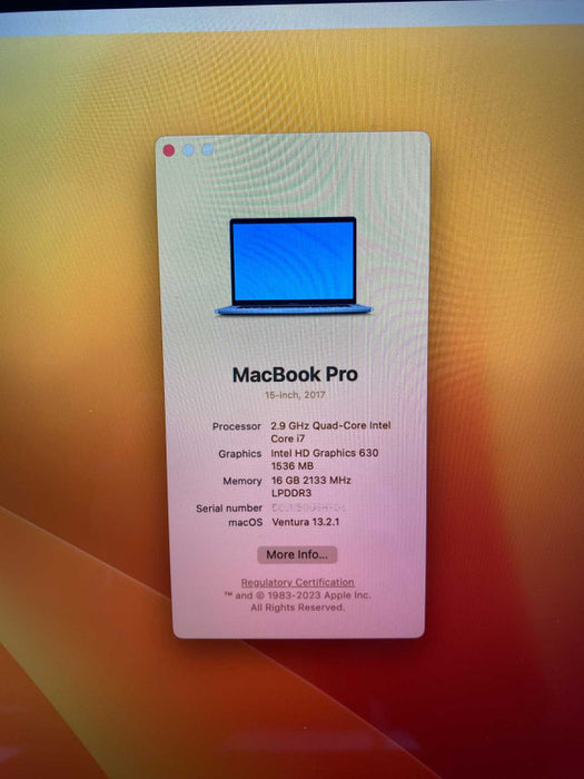 2017 MacBook Pro 15-inch TouchBar Intel i7 CPU 16GB RAM & 500GB Storage READ  -
