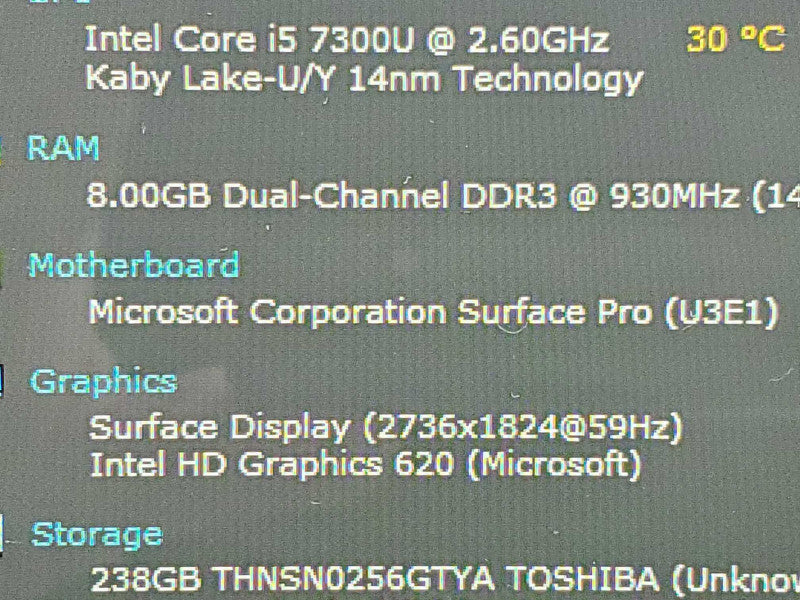 Microsoft Surface Pro 5 (1796) i5-7300U 8GB RAM 256GB Storage (READ) |