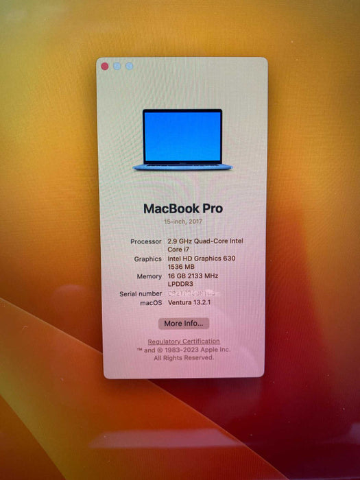 2017 MacBook Pro 15-inch TouchBar with Intel i7 CPU 16GB RAM & 500GB READ  -
