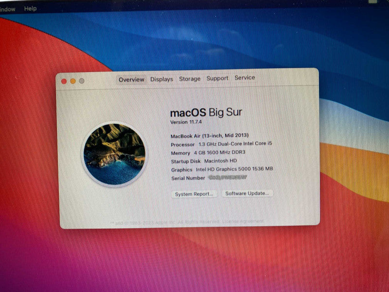 MacBook Air 13-inch Mid 2013 with Intel i5 CPU 4GB RAM & 128GB SSD Storage  -