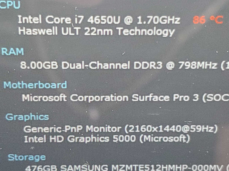 Microsoft Surface Pro 3 (1631) i7-4650U 8GB RAM 512GB Storage |