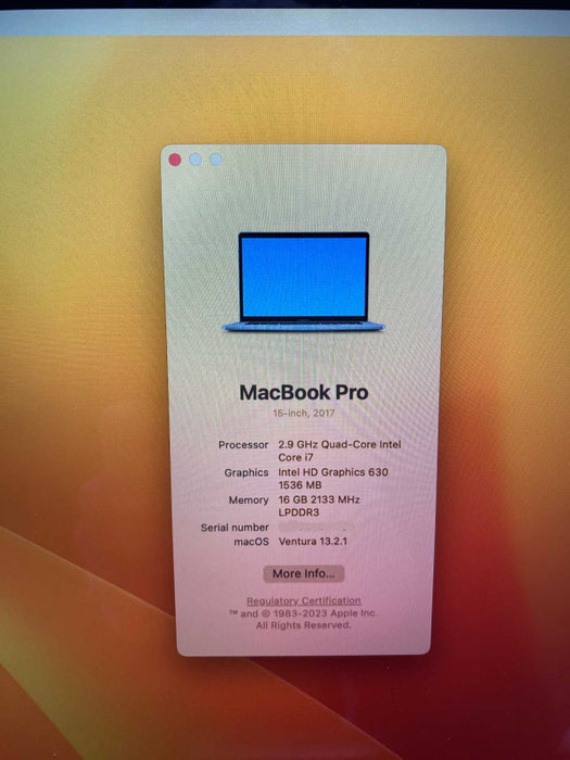 MacBook Pro 15-inch 2017 with Intel Core i7 CPU 16GBB RAM & 500GB Storage READ -