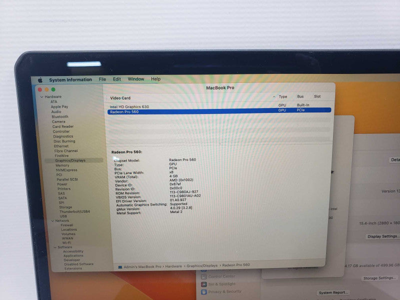 MacBook Pro 2017 15\\" Core i7 7820HQ 2.9GHZ, 16GB, 512GB  )