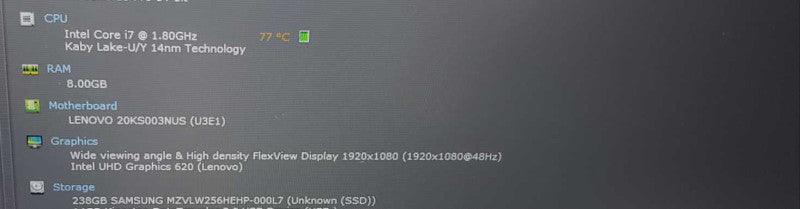 Lenovo ThinkPad E580 i7-8550U 8 GB RAM 250 GB SSD  )