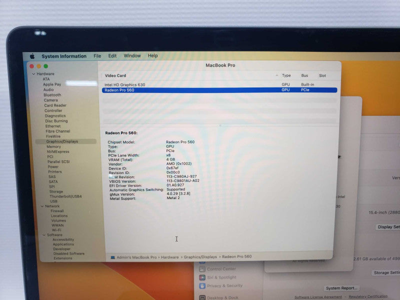 MacBook Pro 2017 15\\" Core i7 7820HQ 2.9GHZ 16GB RAM 512GB SSD  )
