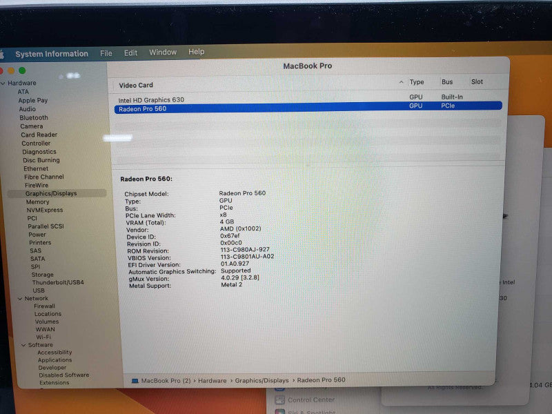 MacBook Pro 15 A1707 2017 TCH BAR i7-7820HQ @ 2.9 16GB 512GB SSD *READ* )