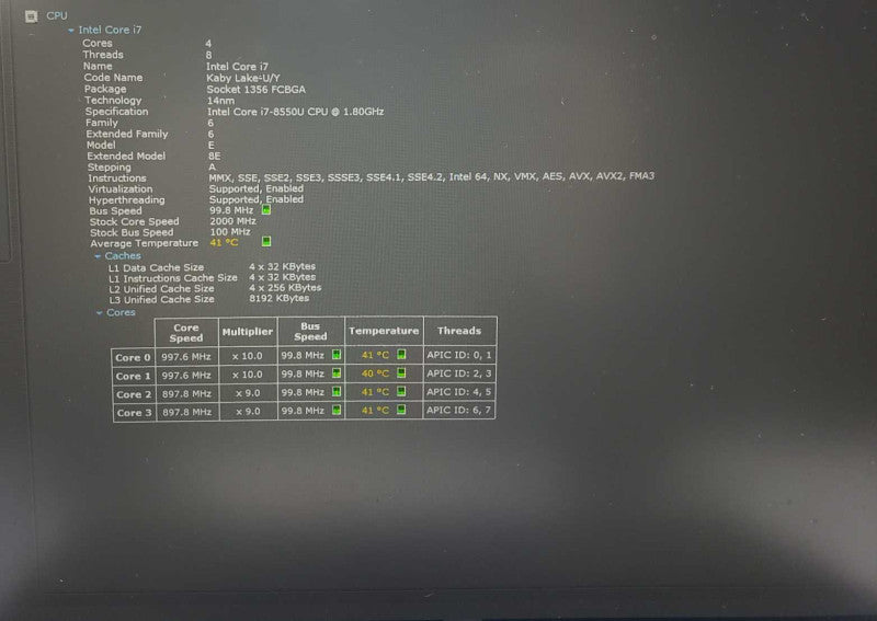 Lenovo ThinkPad E580 i7-8550U 8GB RAM 250 GB SSD )