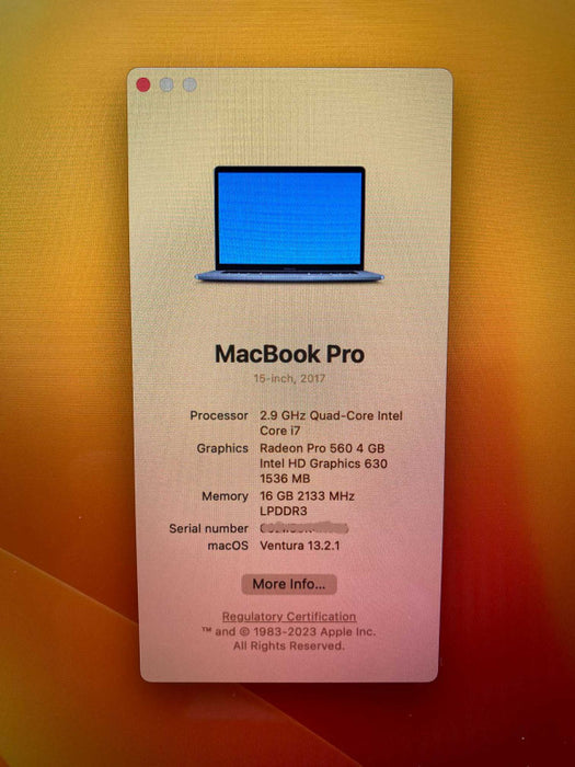 2017 MacBook Pro 15-inch with i7 CPU 16GB RAM & 500GB storage READ  -