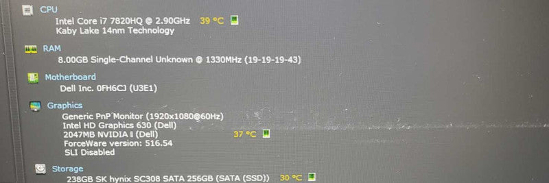 Dell Latitude 5580 i7-7820HQ | 8GB RAM | 256GB SSD | GeForce 940MX *READ* )