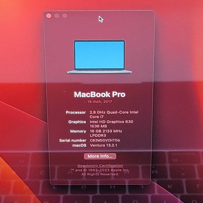 2017 MacBook Pro 15-inch TouchBar with Intel i7 CPU 16GB RAM & 500GB Storage =