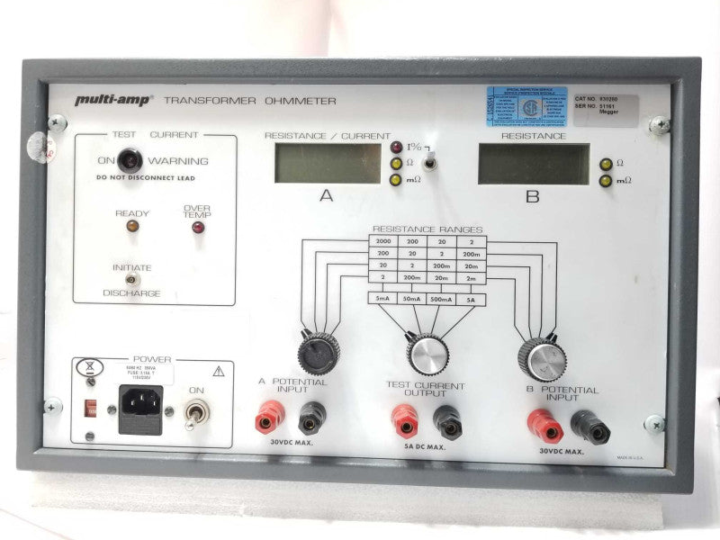 Megger 830280 Multi-Amp Transformer Ohmmeter, Read _