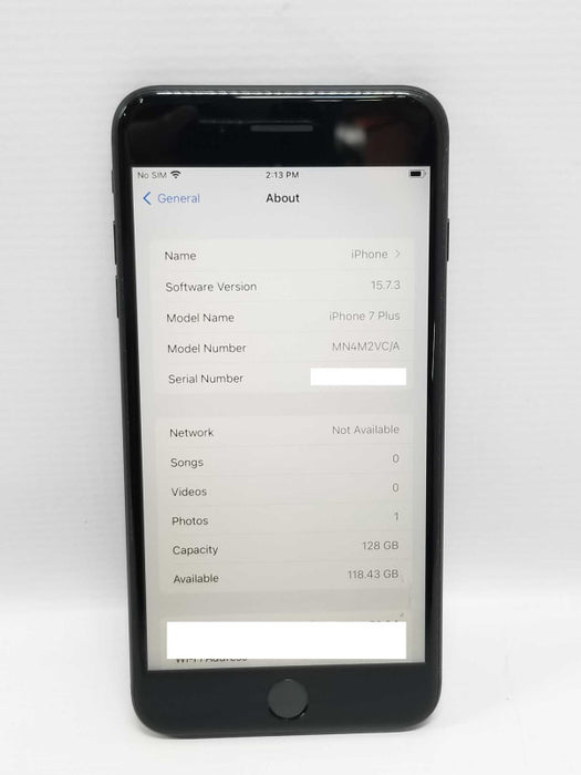 Apple iPhone 7 Plus - 128GB - IOS 15.7.3, Black Unlocked ~