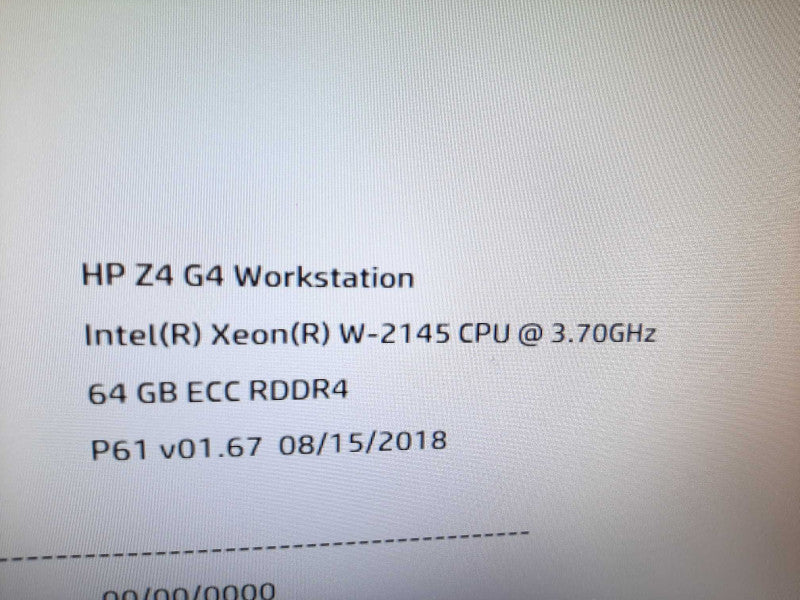 HP Z4 G4 Workstation Xeon W-2145 @ 3.70 GHz 64 GB RAM Nvidia P620 $