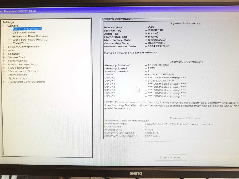Dell Precision T5810, Xeon E5-1607v4 3.1GHz, 16GB DDR4, No HDD, No GPU _