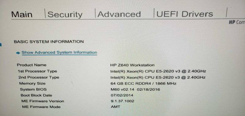HP Z640 WorkStation 2x Xeon E5-2620 V3 @ 2.40GHz 64 GB RAM )