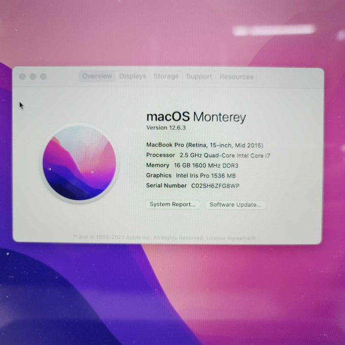 MacBook Pro Retina 15-inch Mid-2015 16GB RAM 250GB SSD 2.5GHz i7 A1398 READ