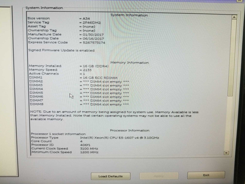 Dell Precision Tower 5810 Xeon E5-1607(v4) 3.1GHz/16GB, NO GPU, NO HDD ~