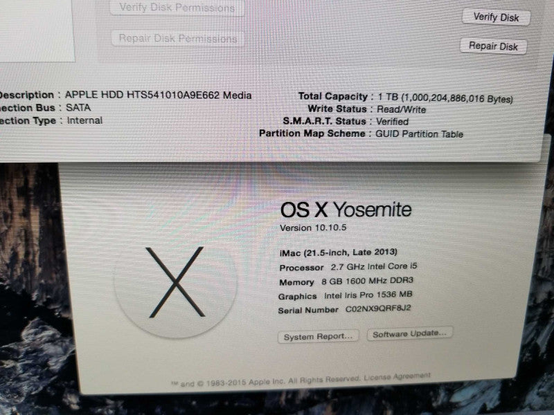 iMac 21.5\\" - L.2013 A1418, i5-4570R 2.7GHz/8GB, Intel Iris Pro, 1TB HDD,  ~