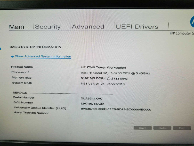 HP Z240 Workstation, I7-6700 @ 3.4GHz, 8GB DDR4, NO HDDs ~