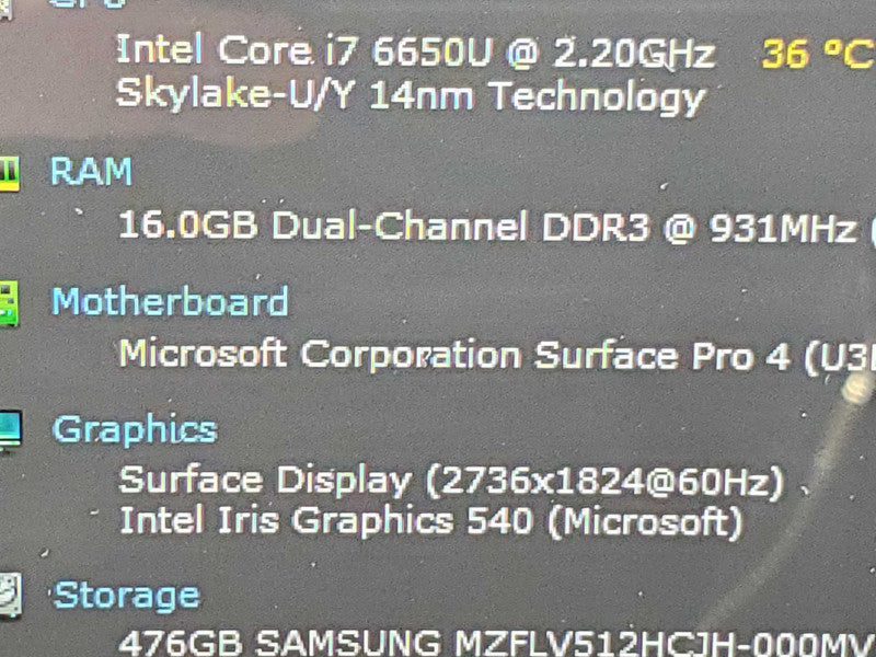 Microsoft Surface Pro 4 (1724) i7-6650U 16GB RAM 512GB Storage (READ) |