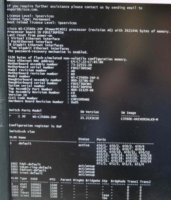 Cisco Catalyst WS-C3560X-24P-S 24port GIGABIT PoE, NO Power Supply, QTY  ~