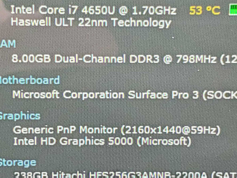 Microsoft Pro Surface Pro 3 (1631) i7-4650U 8GB RAM 256GB Storage |
