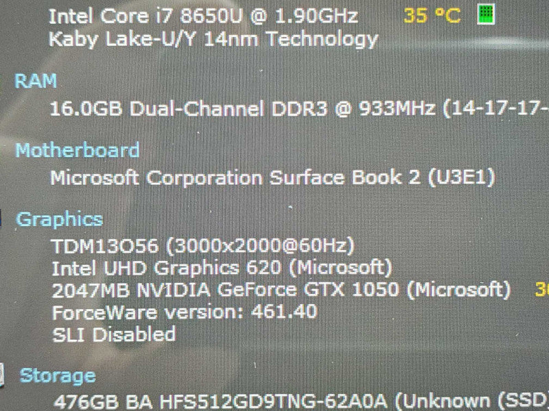 Microsoft Surface Book 2 i7-8650U 16GB RAM 512GB Storage GTX1050 |