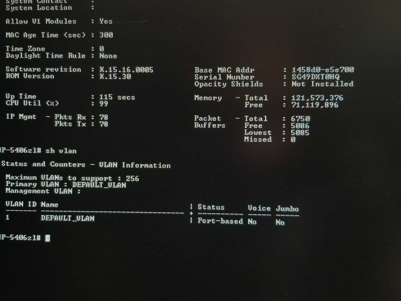 HP E5406 J8697A zl Switch w/ 5x J9534A, 1x J9535A v2 zl modules and 2x PSU _