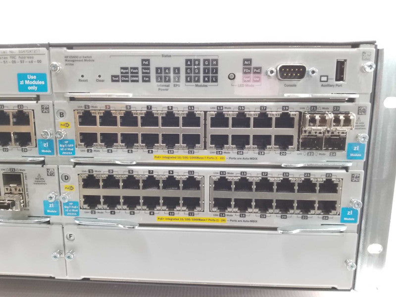 HP E5406 J8697A zl Switch w/ 2x J9534A, 1x J9535A, 1x J9536A, 2x PSU _