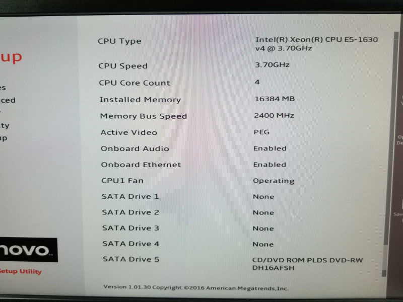 Lenovo P510 - Xeon E5-1630v4 @3.70GHz, 16GB DDR4, No GPU, No HDD ~