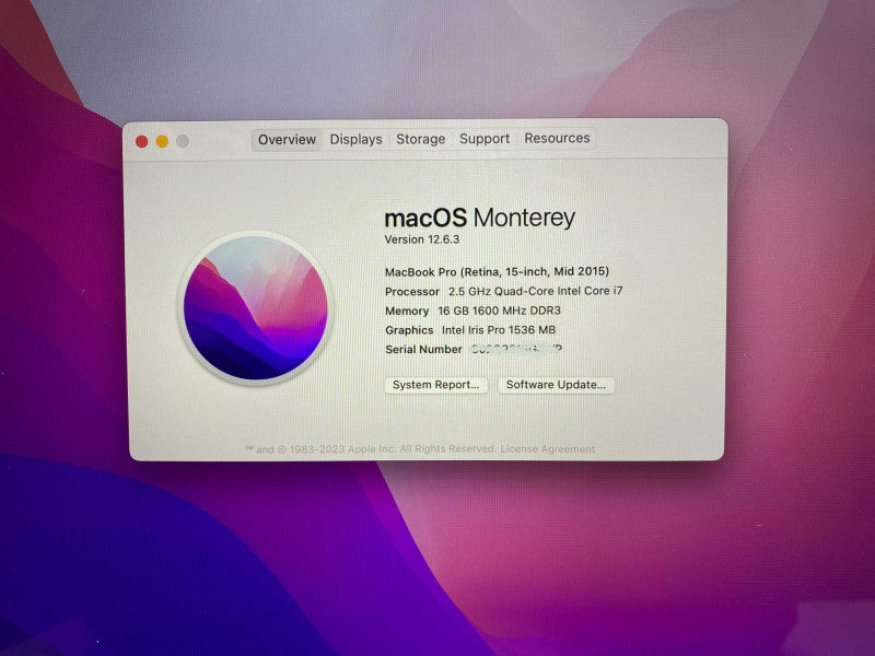 Mid 2015 MacBook Pro Retina 15-inch with intel i7 CPU 16GB RAM & 250GB Storage -