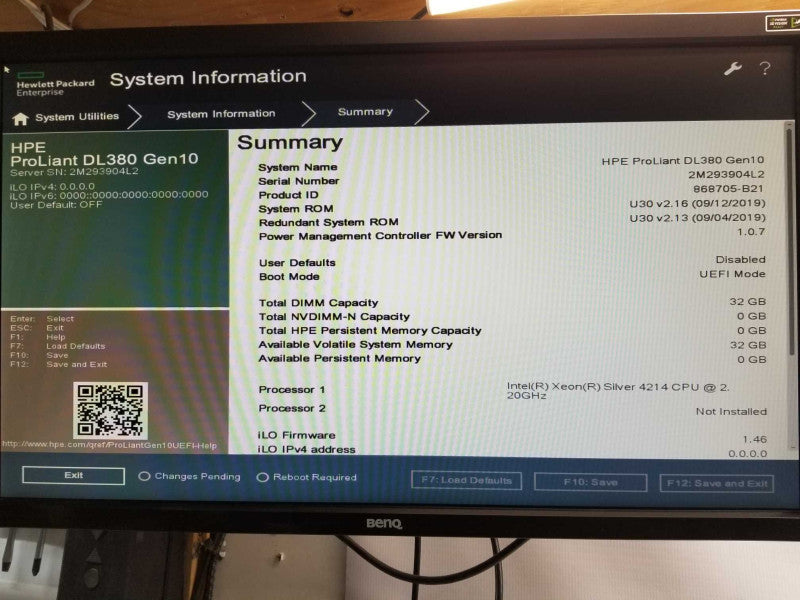 HPE Proliant DL380 G10, 1x Xeon Silver 4214 2.2GHz 12C, 32GB DDR4, Read _