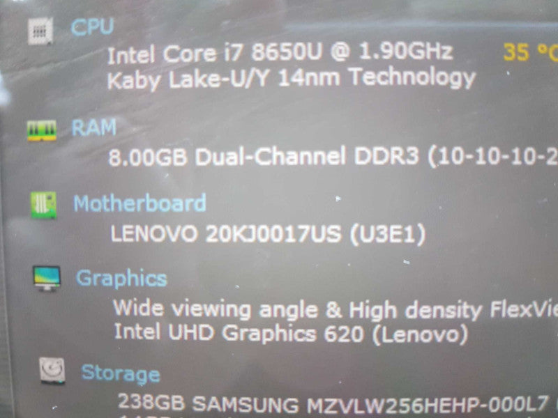 Lenovo Thinkpad X1 tablet Gen3 I7-8650U @ 1.90ghz  / 8gb ram / 256gb Nvme SSD #