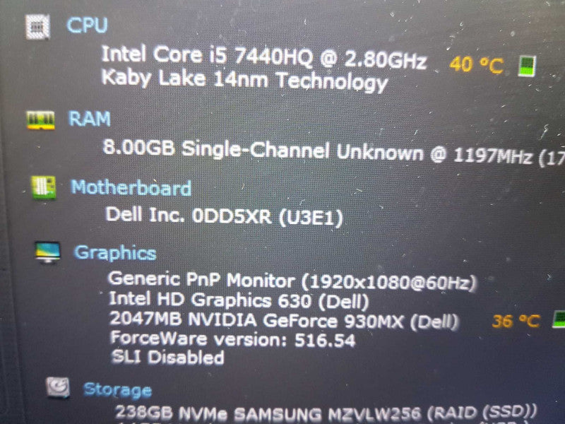 Dell lattitude 5480 i5-7440HQ @ 2.80ghz / 8gb ram / nvidia 930MX / 14\\" #