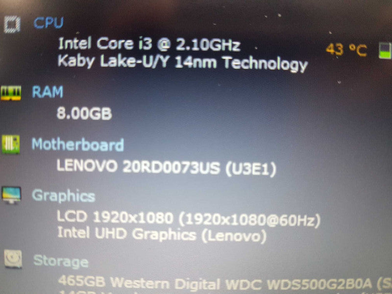 Lenovo Thinkpad E15 i3-10110U @ 2.10ghz / 8gb ram / 500GB ssd / 15.6\\" #
