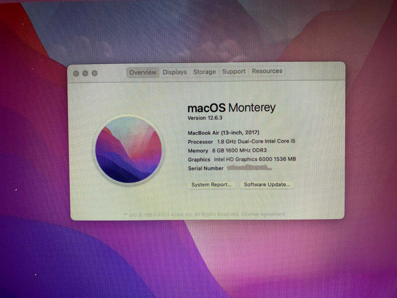 2017 13-inch MacBook Air with Intel i5 CPU 8G BRAM & 250GB Storage  -