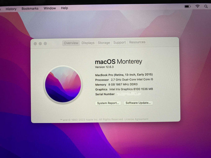 2015 MacBook Pro Retina 13-inch with intel i5 CPU 8GB RAM & 120GB Storage  -