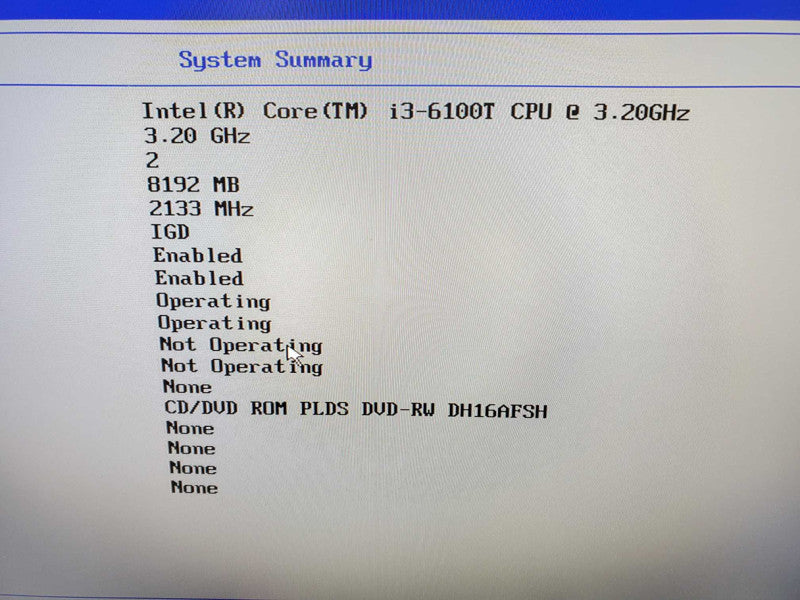 Lenovo P310 Desktop Intel i3-6100T 3.2GHZ 2C/8GB DDR4, NO HDDs ~