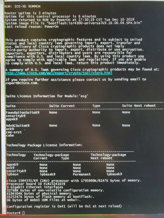 Cisco ISR 4331 - ISR4331/K9 - Integrated Service Router - IPbasek9 License, QTY ~