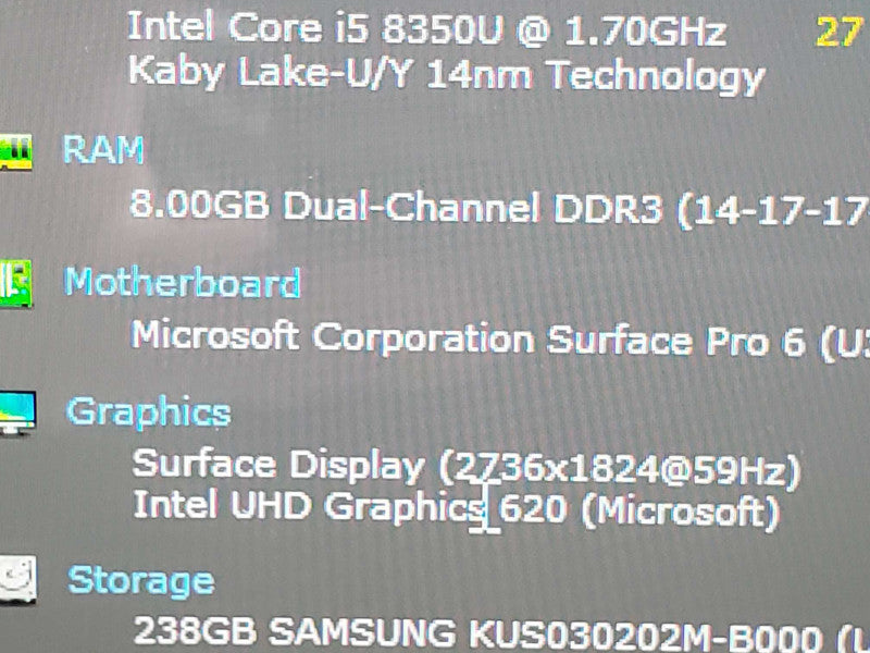 Microsoft Surface Pro 6 (1796) i5-8350U 8GB RAM 256GB Storage (READ) |